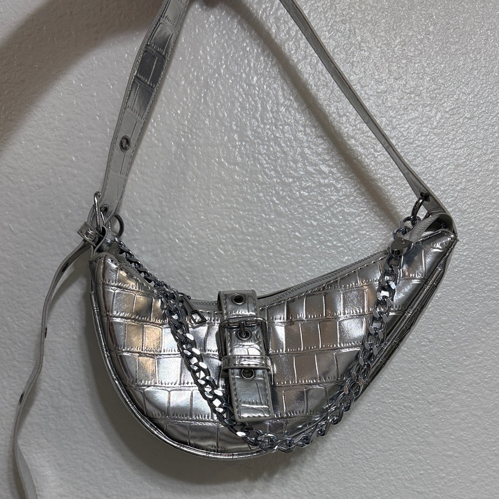 Silver Chain-Embellished Women's Bag